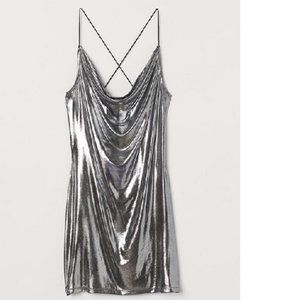 Silver-Colored Metallic Shimmering Party Dress